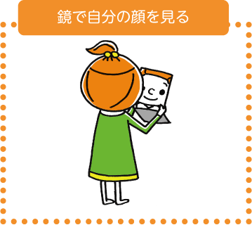 鏡で自分の顔を見る