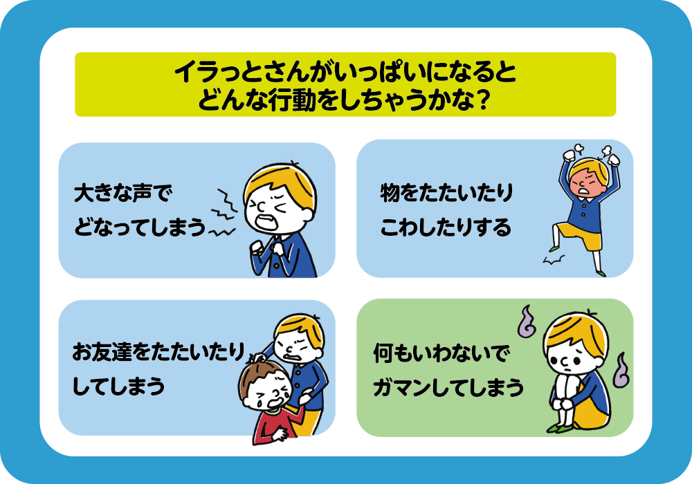 イラッとさんがいっぱいになるとどんな行動をしちゃうかな？
